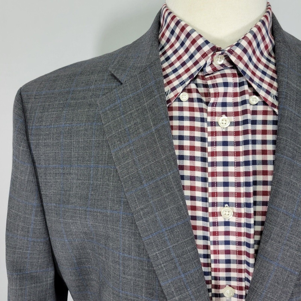 Greg Norman Tasso Elba Men's Sport Coat Blazer Two Button Gray Plaid Wool 44R - Picture 5 of 14